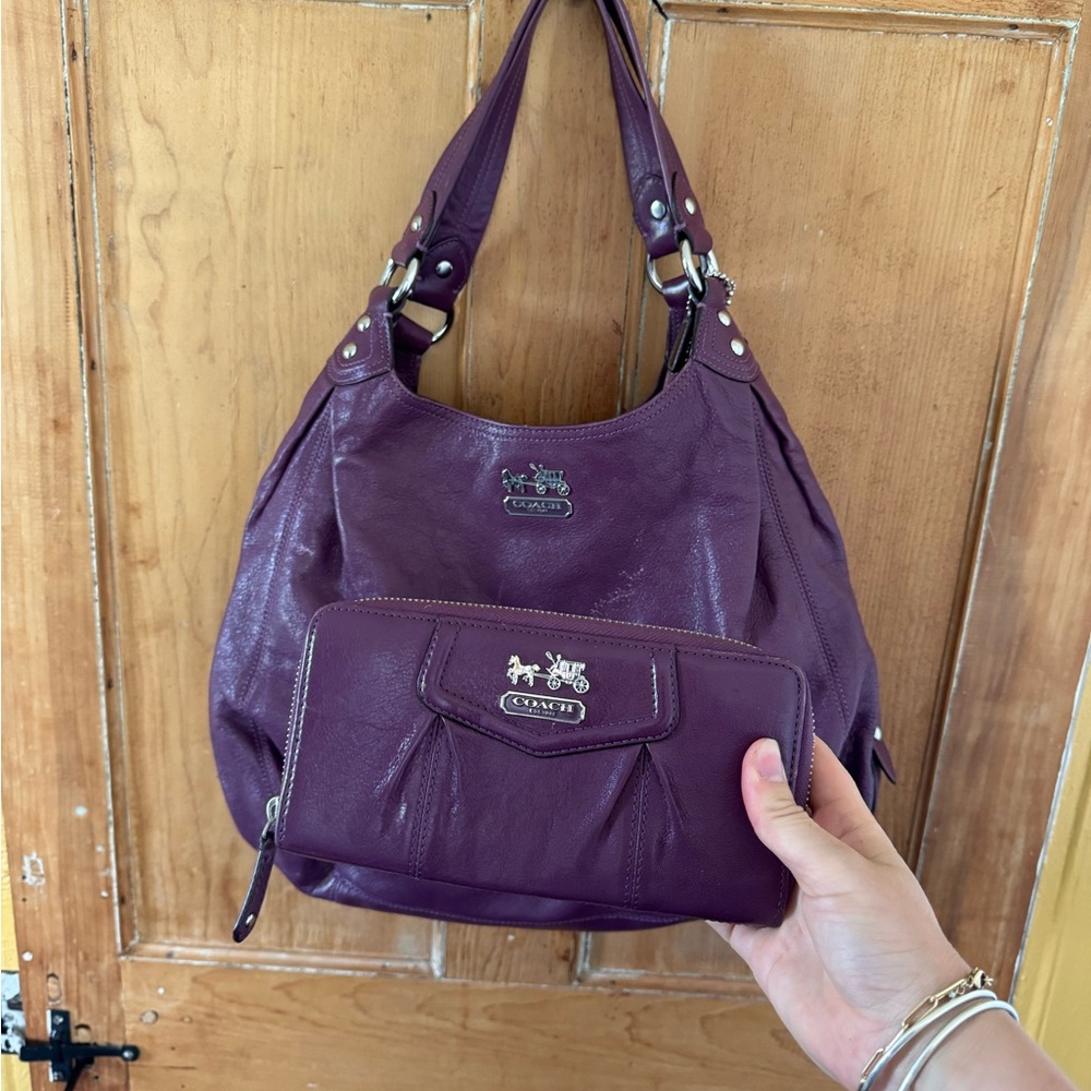 Coach Madison Purple Shoulder Bag with Slouchy Hobo Style with wallet
